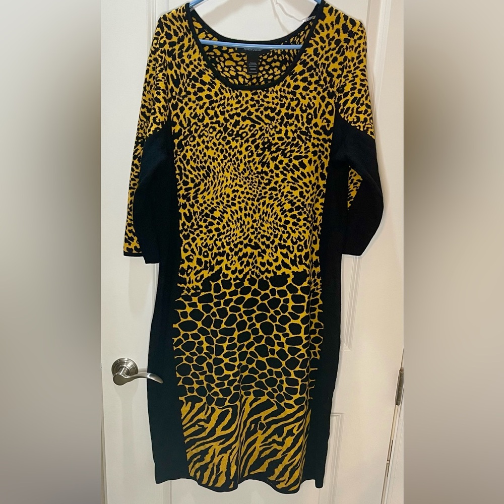 Ashley Stewart Black and Yellow Knit Animal Print Dress Size 18-20W